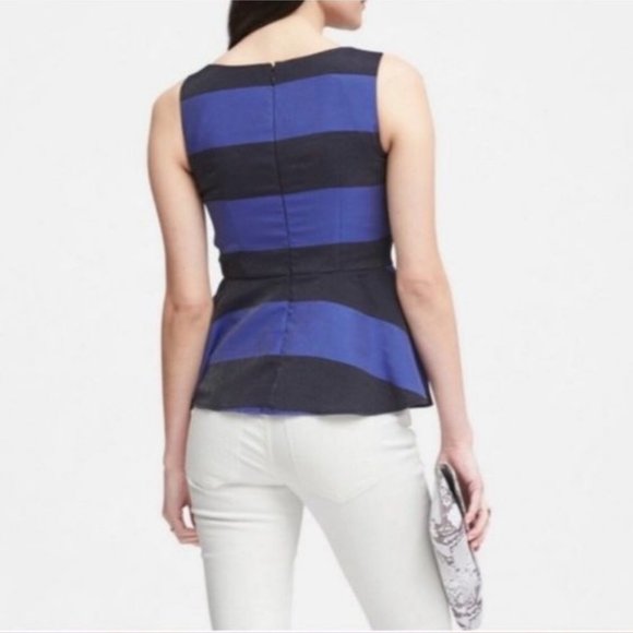 🏆 Banana Republic Rugby-Striped Peplum Blouse 2P - Picture 2 of 2